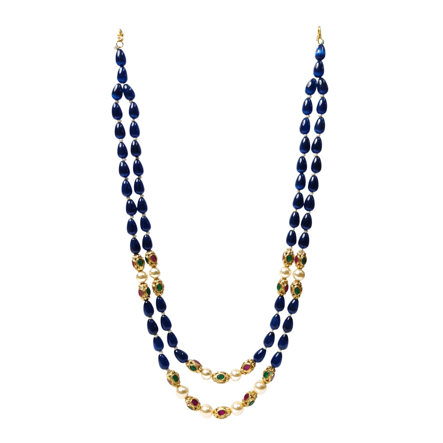 Premium Blue Monalisa Beads Long Necklace with Antique CZ Stone Balls - 24 Inch